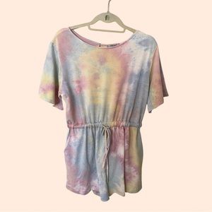 Good Luck Gem Tie Dye Print French Terry Romper Lounge